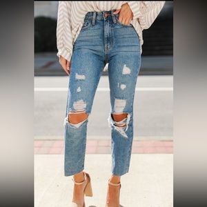 Distressed mom jeans